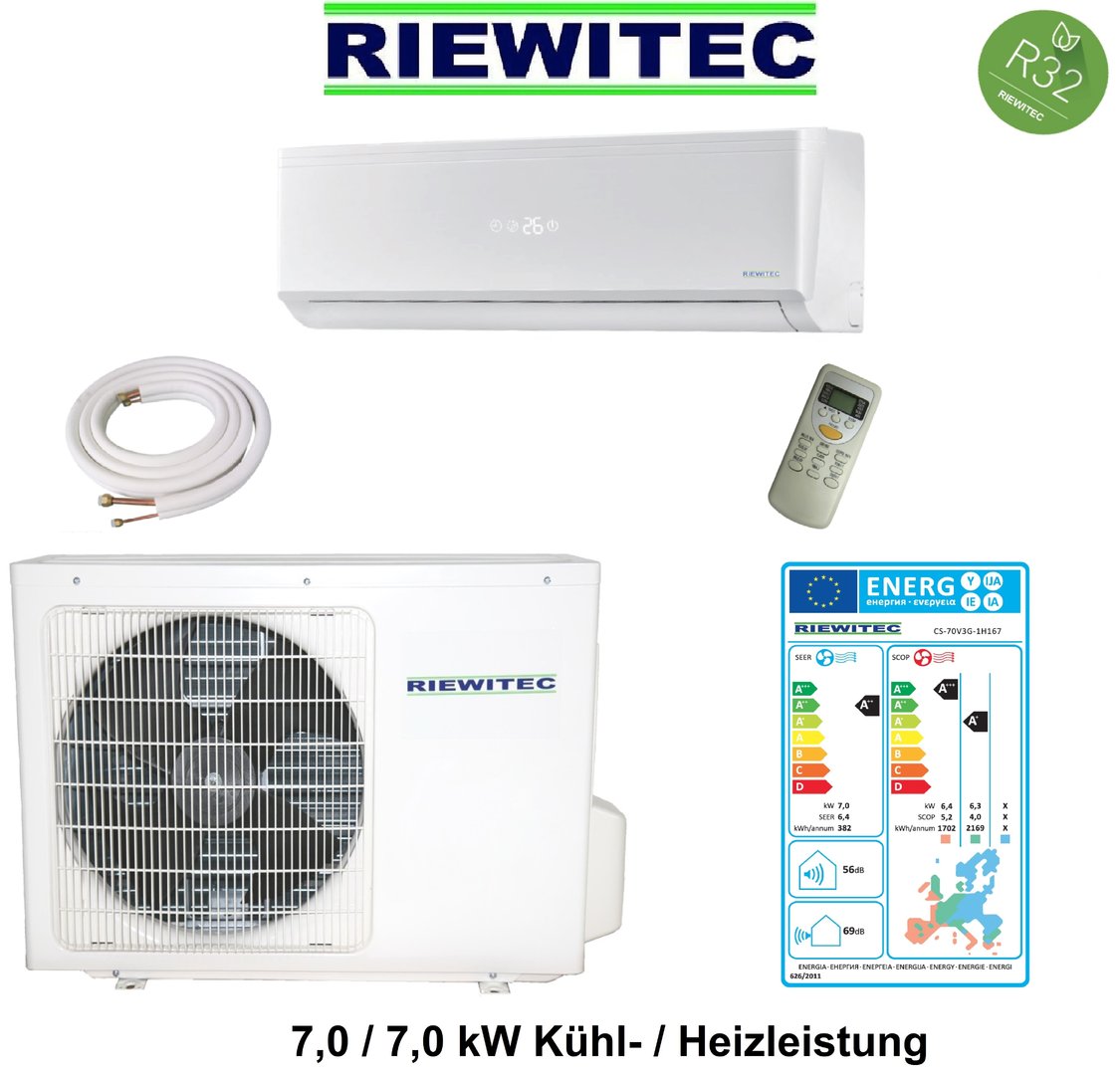 WiFi ready RIEWITEC 7,0 kW Klimaanlage CS-70V3G-1H167 R32 5m K-Leitung A++ 